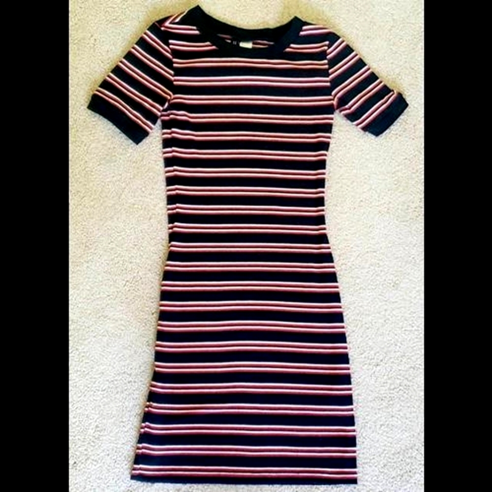 H&M Gothic Bodycon Short Sleeve Striped Dress
